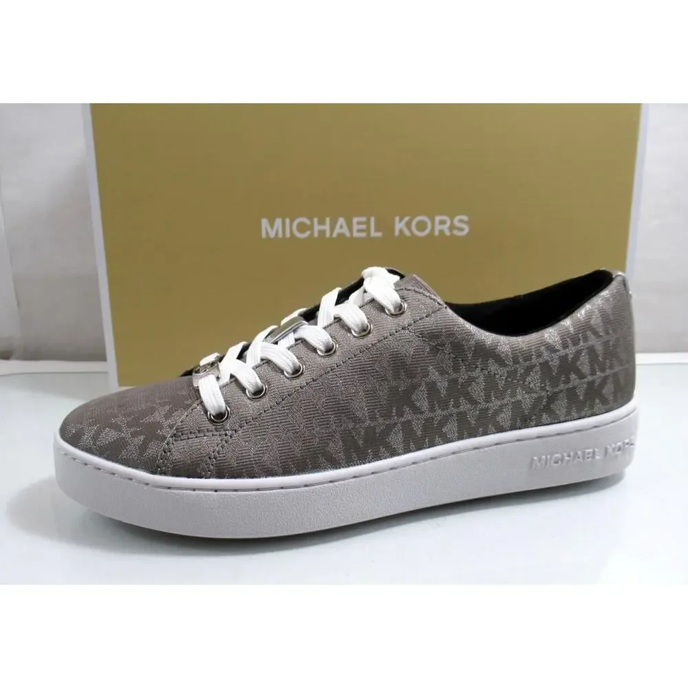 Michael Kors Keaton Lace Up Designer Sneakers MK Logo Silver Size 7.5